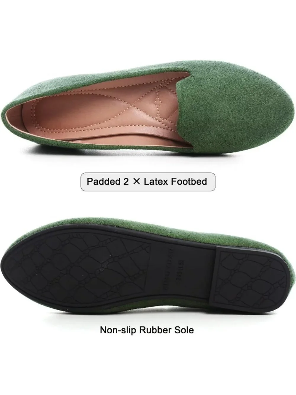 Women Army Green Round Toe Comfortable Low Heel Slip On Loafer Ballet Flat Shoes
